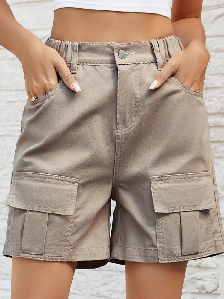 Shorts de mezclilla utilitarios elásticos lavados