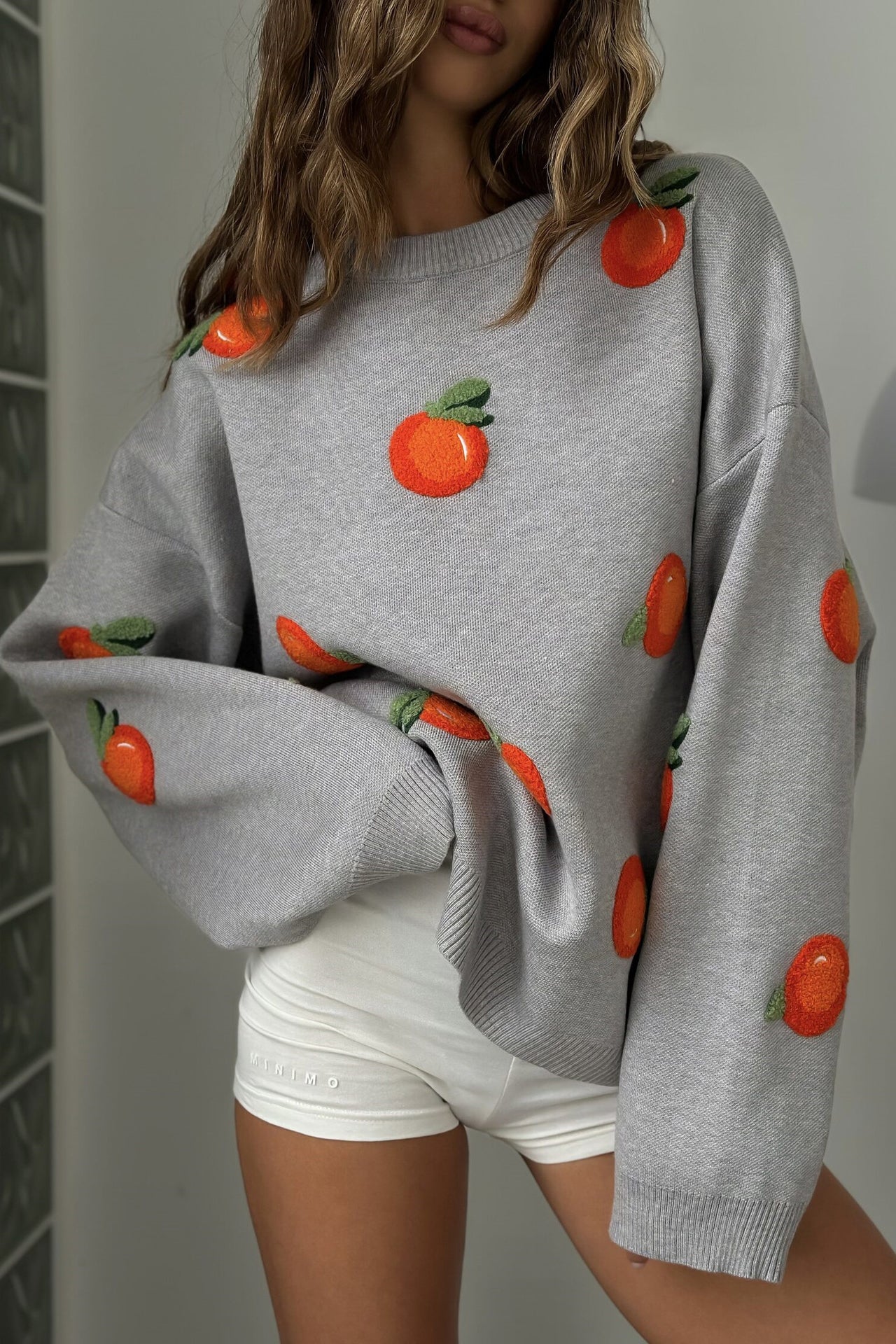 Girls' Orange Flocked Knit Sweater