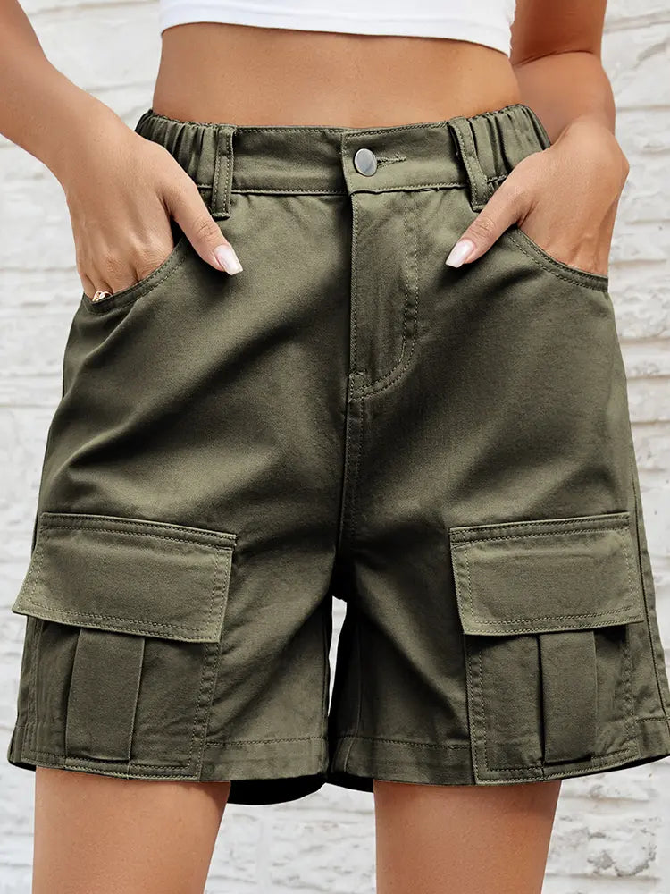 Shorts de mezclilla utilitarios elásticos lavados