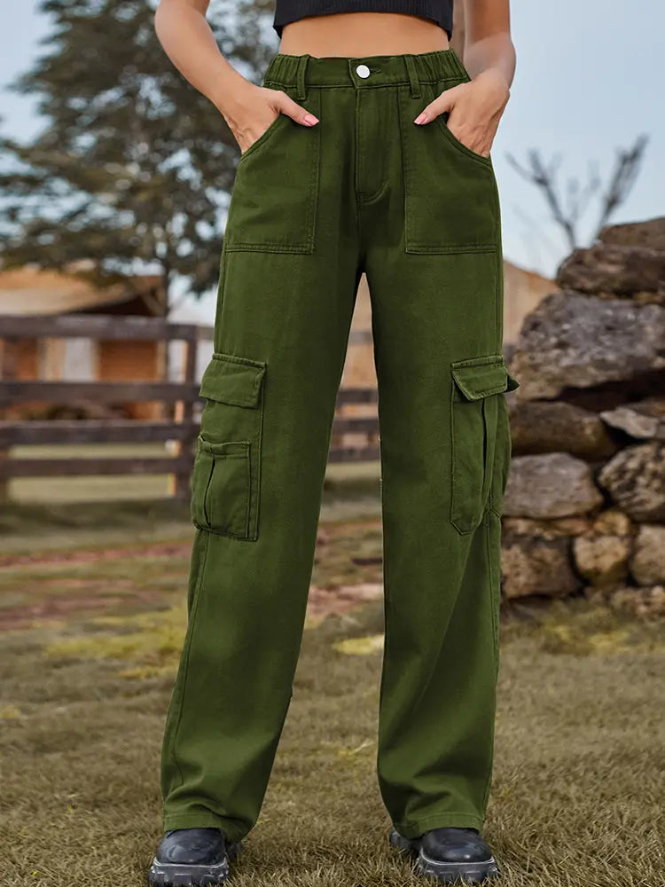 Amerikansk stil elastik i taljen denim cargobukser