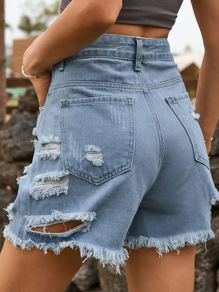 Asymmetresch, distresséiert, ausgefransten Denim-Shorten