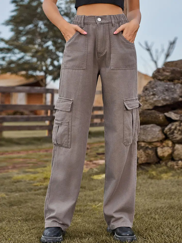 Amerikansk stil elastik i taljen denim cargobukser