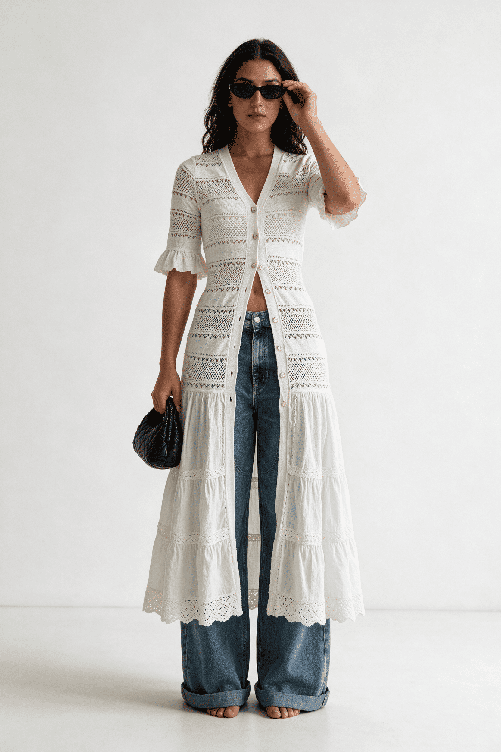 Wäisst fléissend Cape-Maxi-Kleed