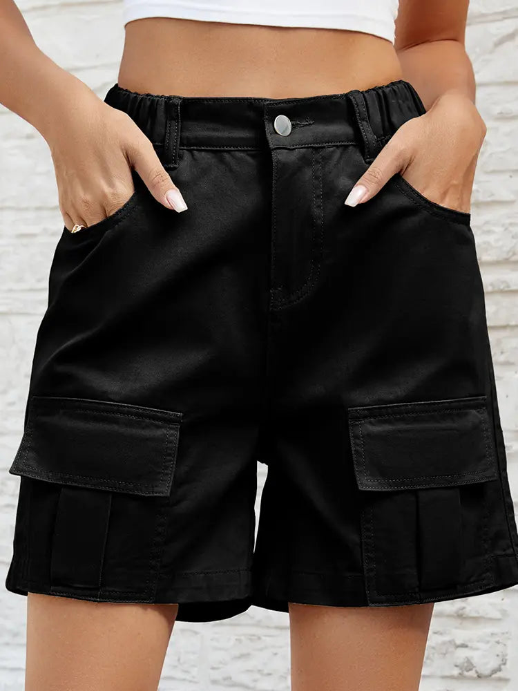 Shorts de mezclilla utilitarios elásticos lavados