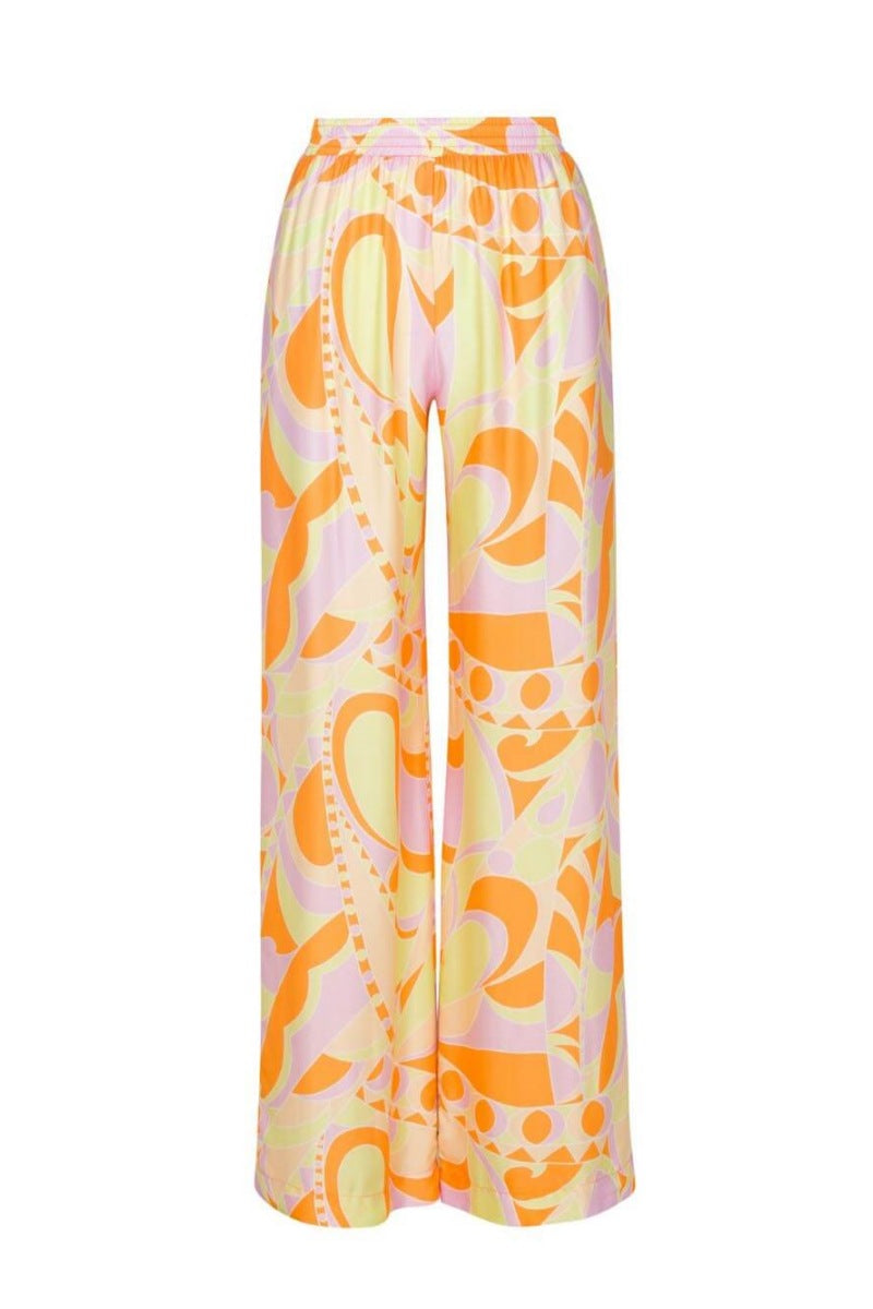 क्लासिक प्रिंट ढीली कमर इलास्टिक पॉकेट पैंट-सेट