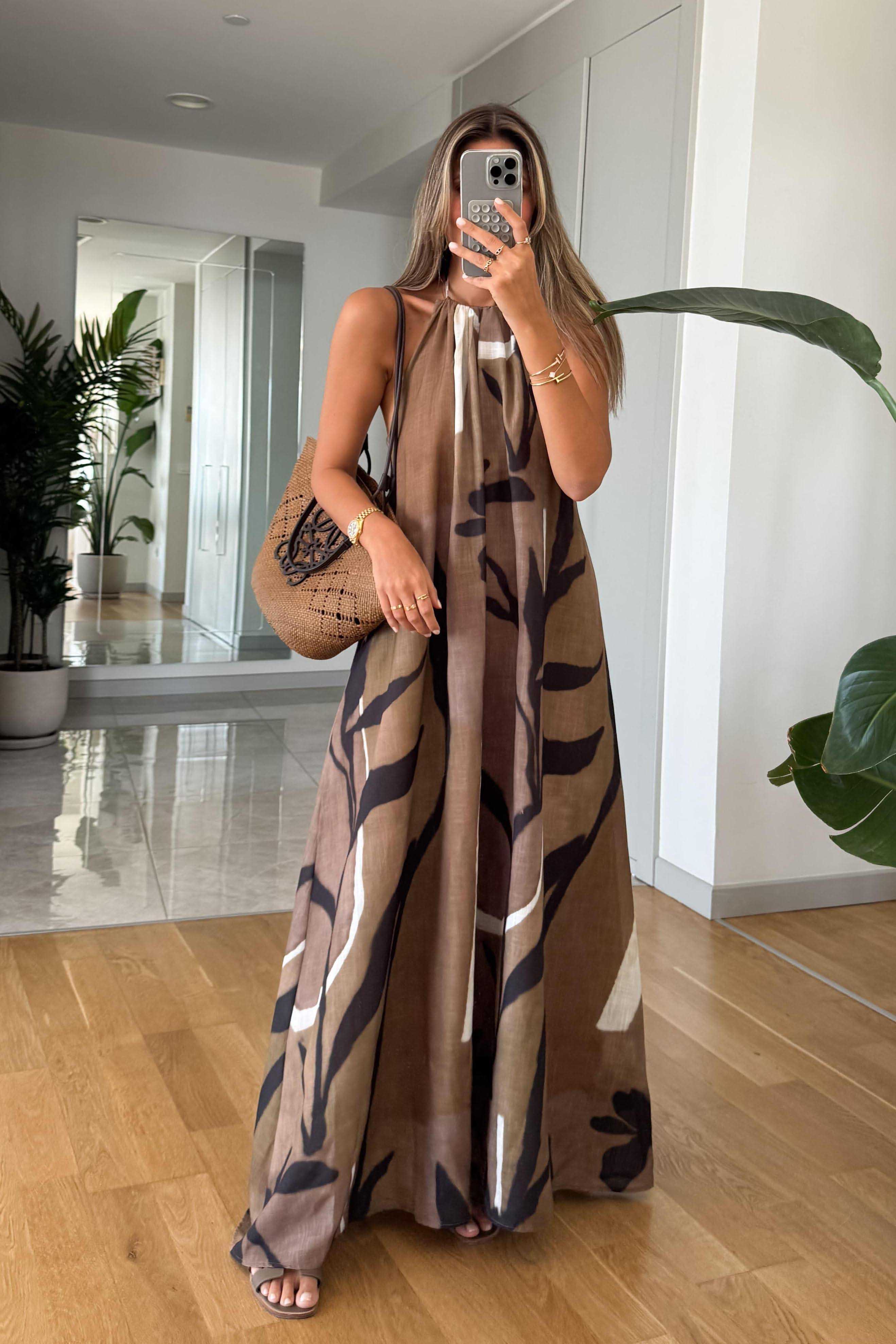 Khaki Halterneck Maxi Dress