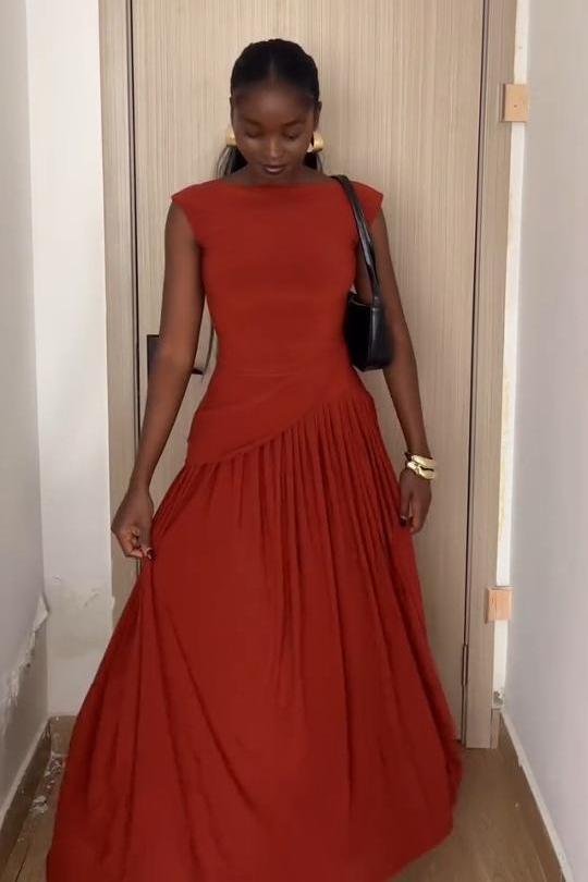 Γλυκό Πορτοκαλί Μακρύ Φόρεμα