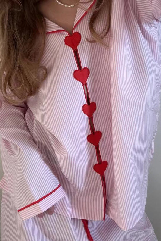 Pink Striped Heart Pajama Set