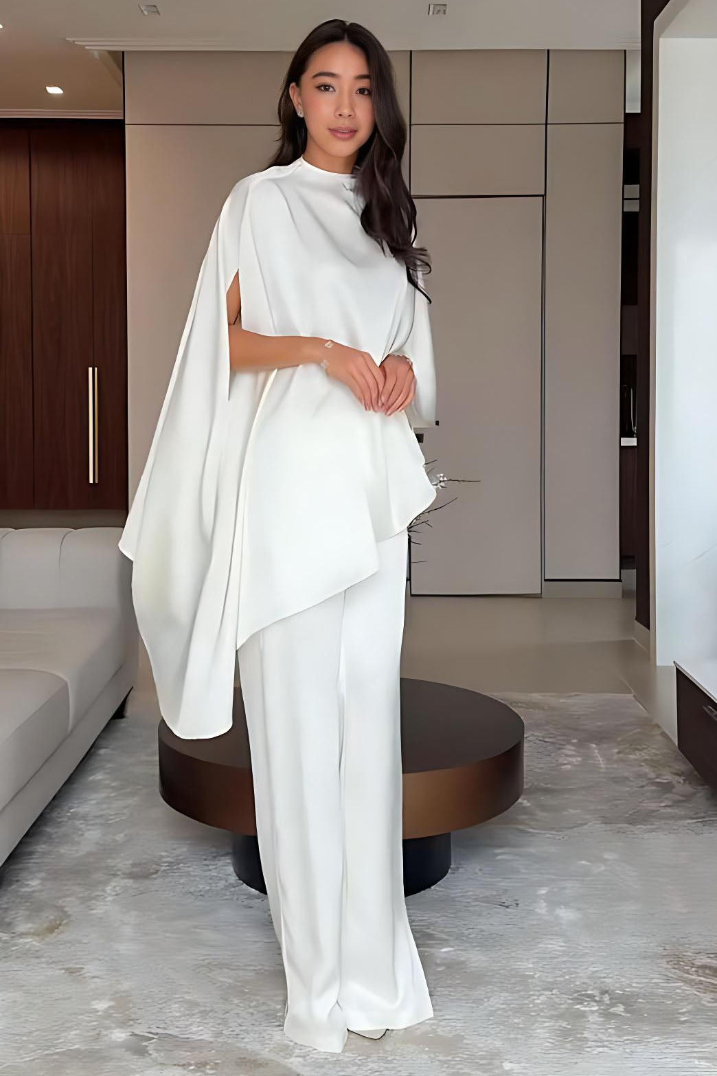 Cape Sleeve Wide-Leg Pants Set