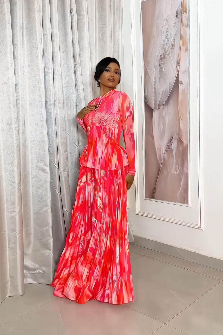 Abstract Ombré Ruffle Skirt Set