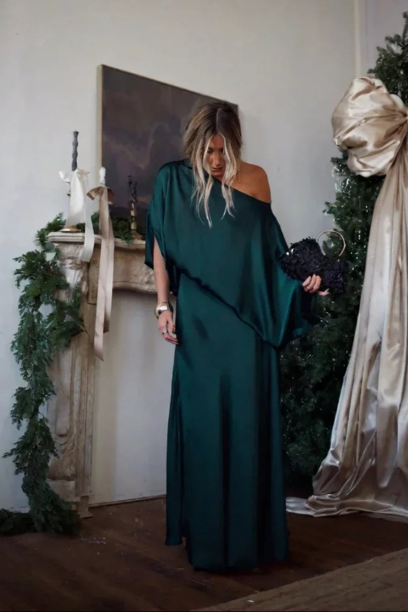 Convertible Draped Top & A-Line Maxi Skirt Set