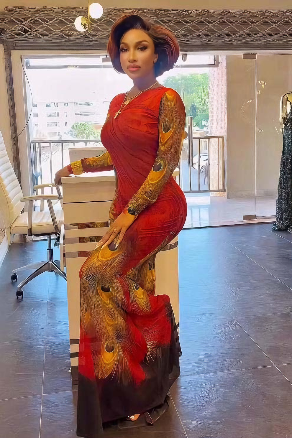 Phoenix Feather Bodycon Maxi Dress