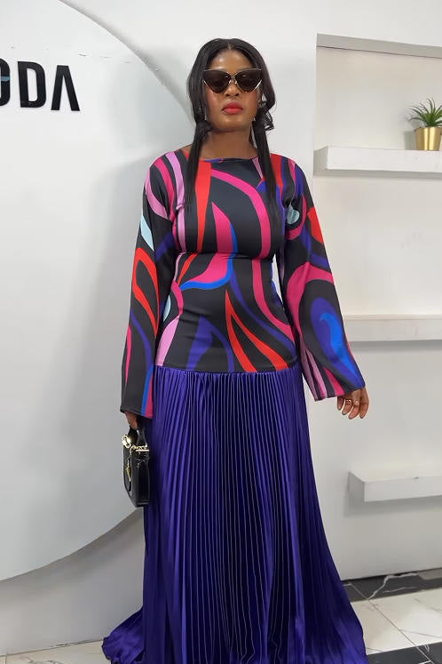 Abstract Pattern Backless Maxi Dress