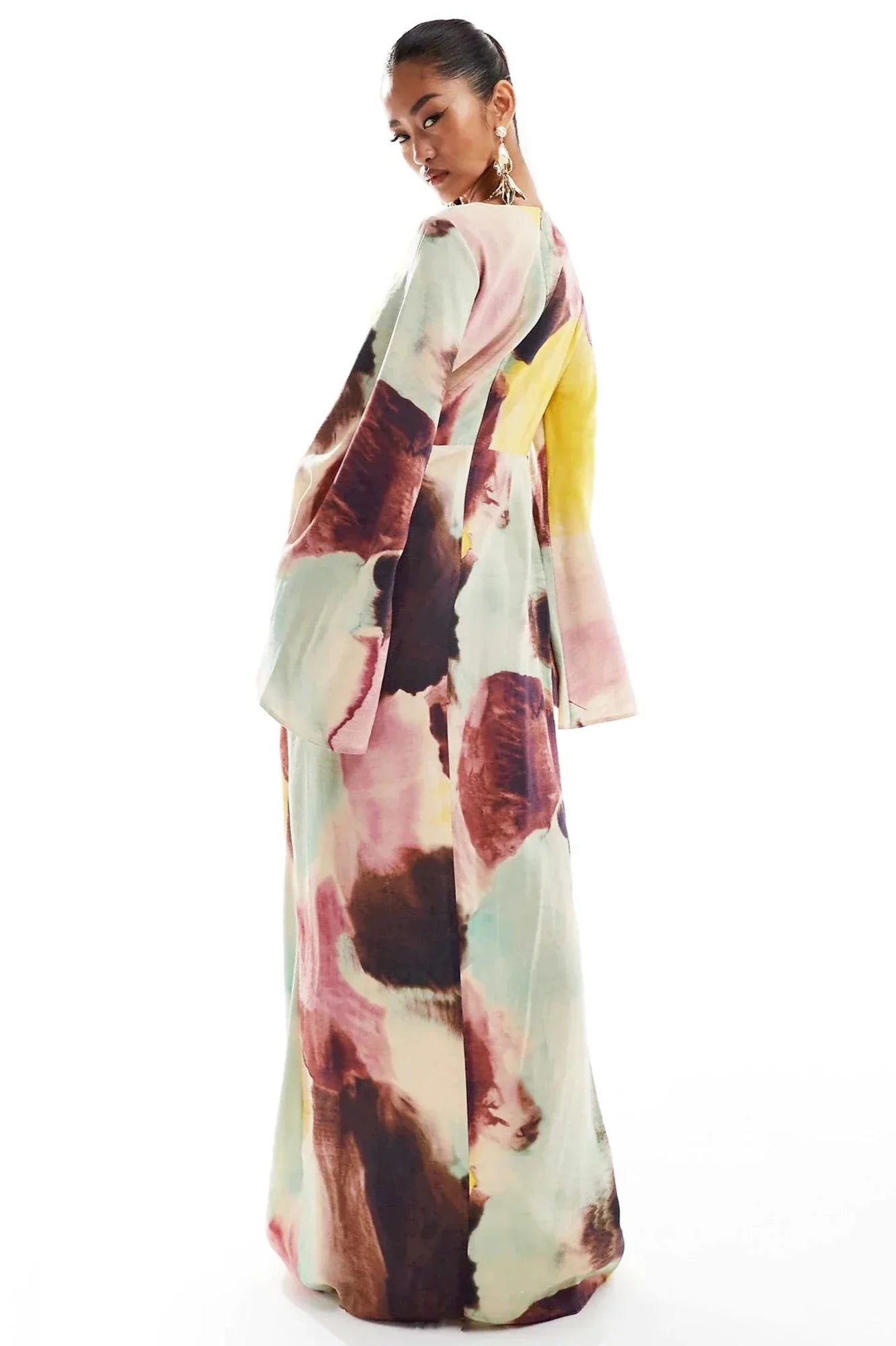 Abstract Watercolor Print Ultra-Long Dress