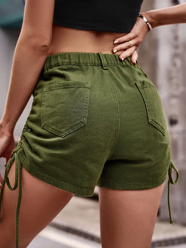 Amerikan Tarzı Bağcıklı Denim Kargo Şort
