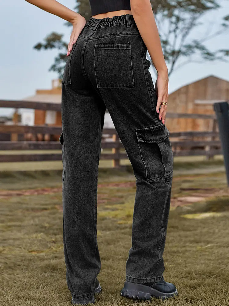 Vintage-gewaasch semi-elastesche Denim Cargo Boxep