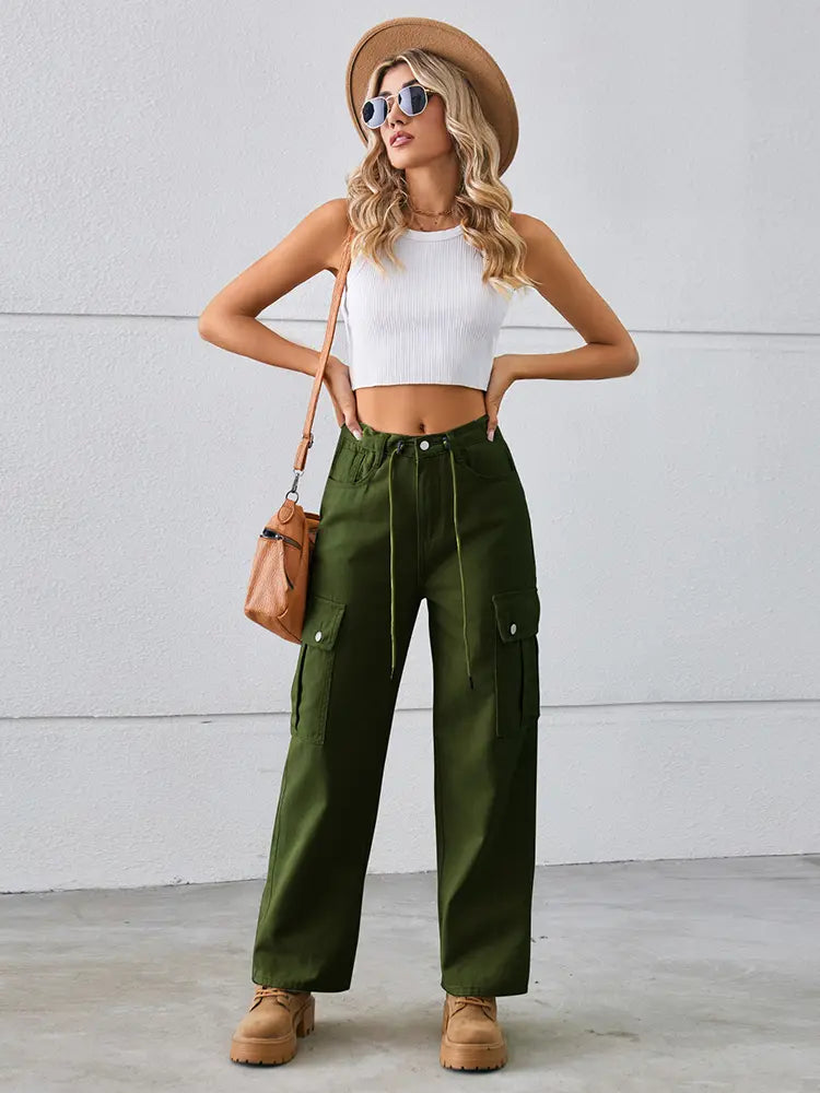 Pantaloni din denim cu șnur ajustabil