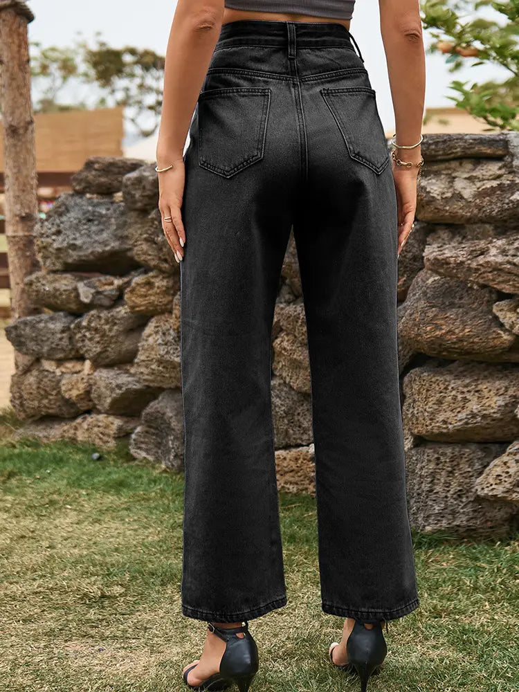 Trendy gewäschten Denim Boxepatalonen mat opgesplécktem Saum