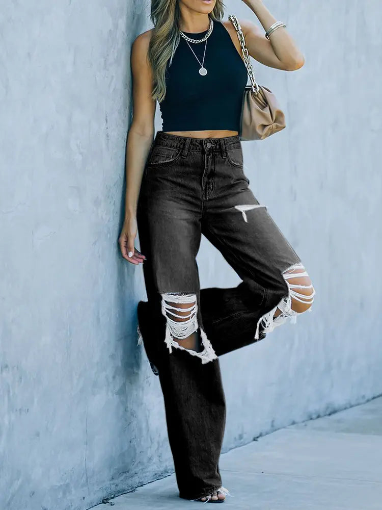 Distressed gewäschten Street-Denim Box mat breede Been