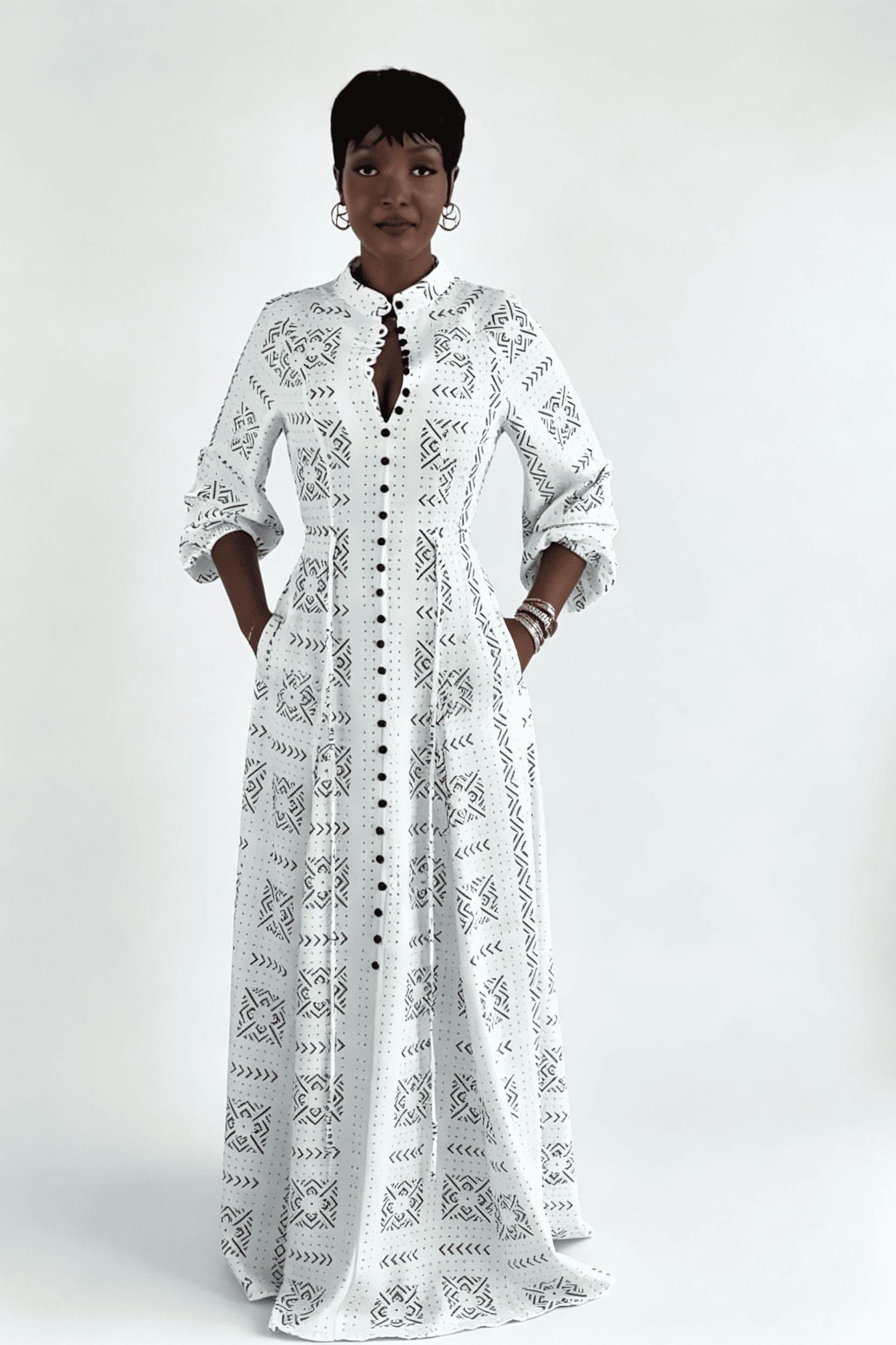 Waist Drawstring Flowy Maxi Dress
