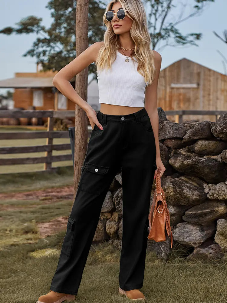 Pantalon cargo en denim à design semi-élastique délavé