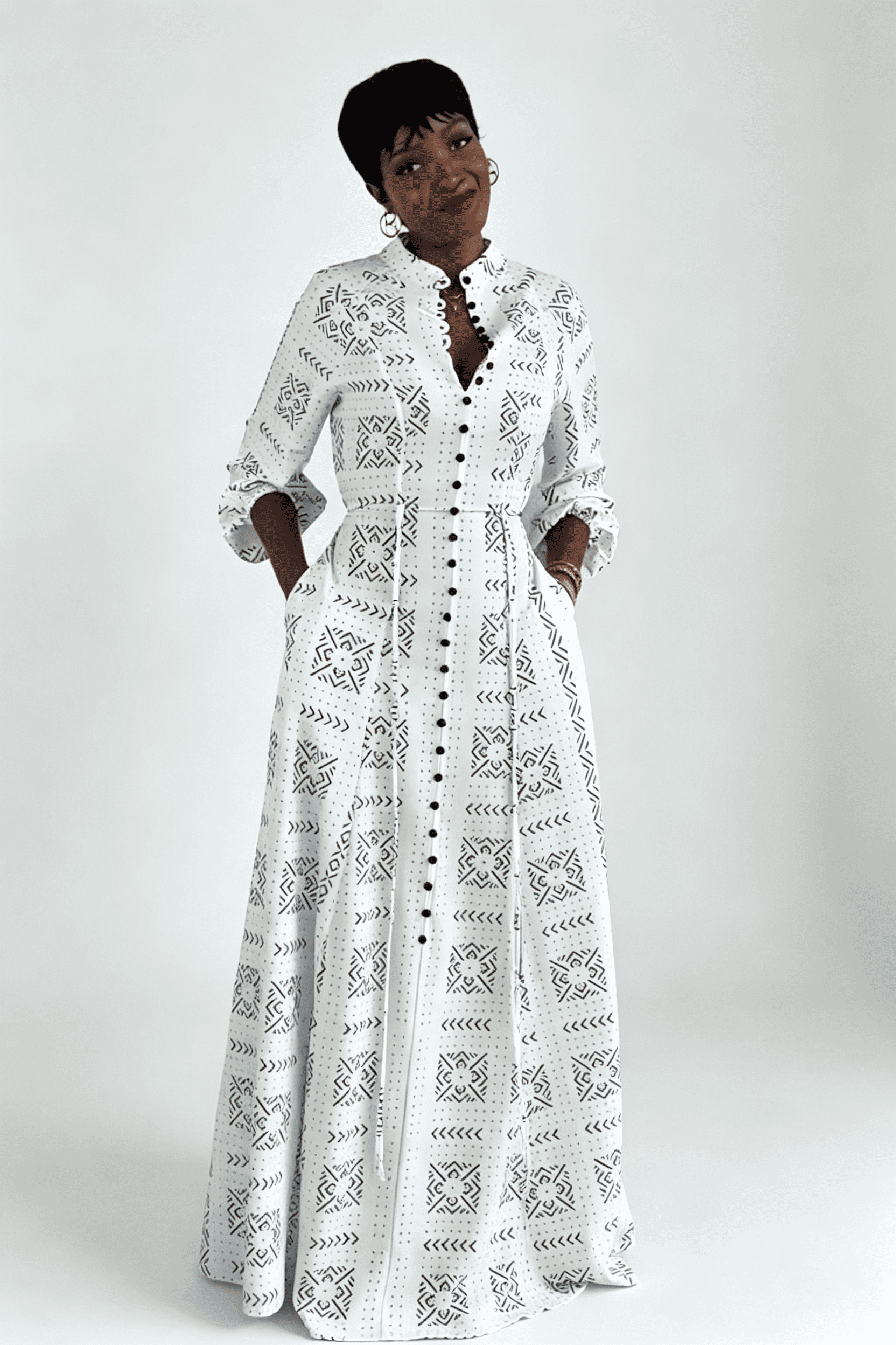 Waist Drawstring Flowy Maxi Dress