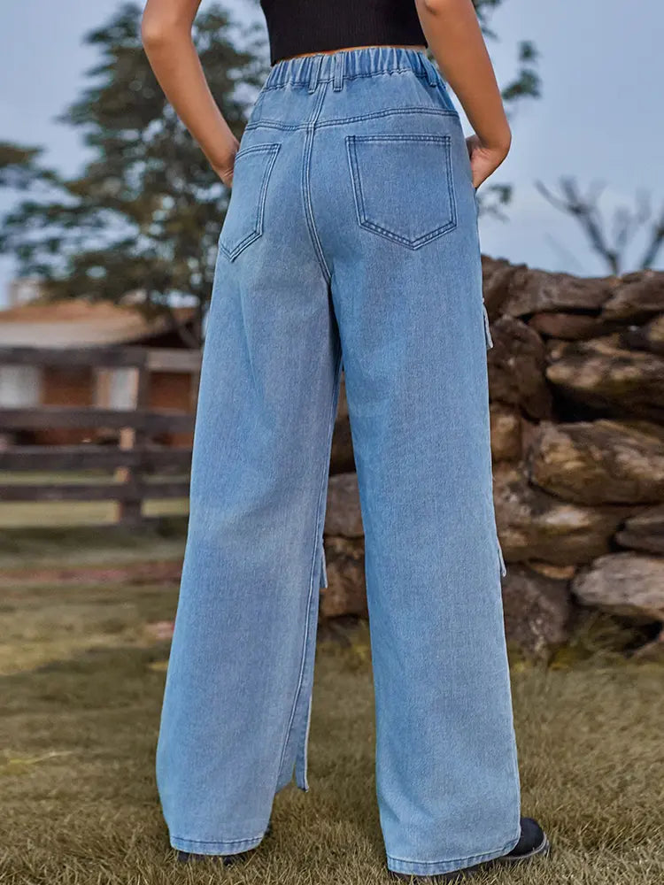 Pantalones cargo de mezclilla con diseño de corbata vintage y alta resistencia