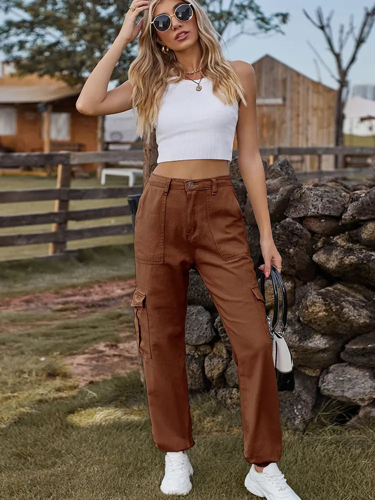 Pantalon jogger en jean tendance à taille élastique