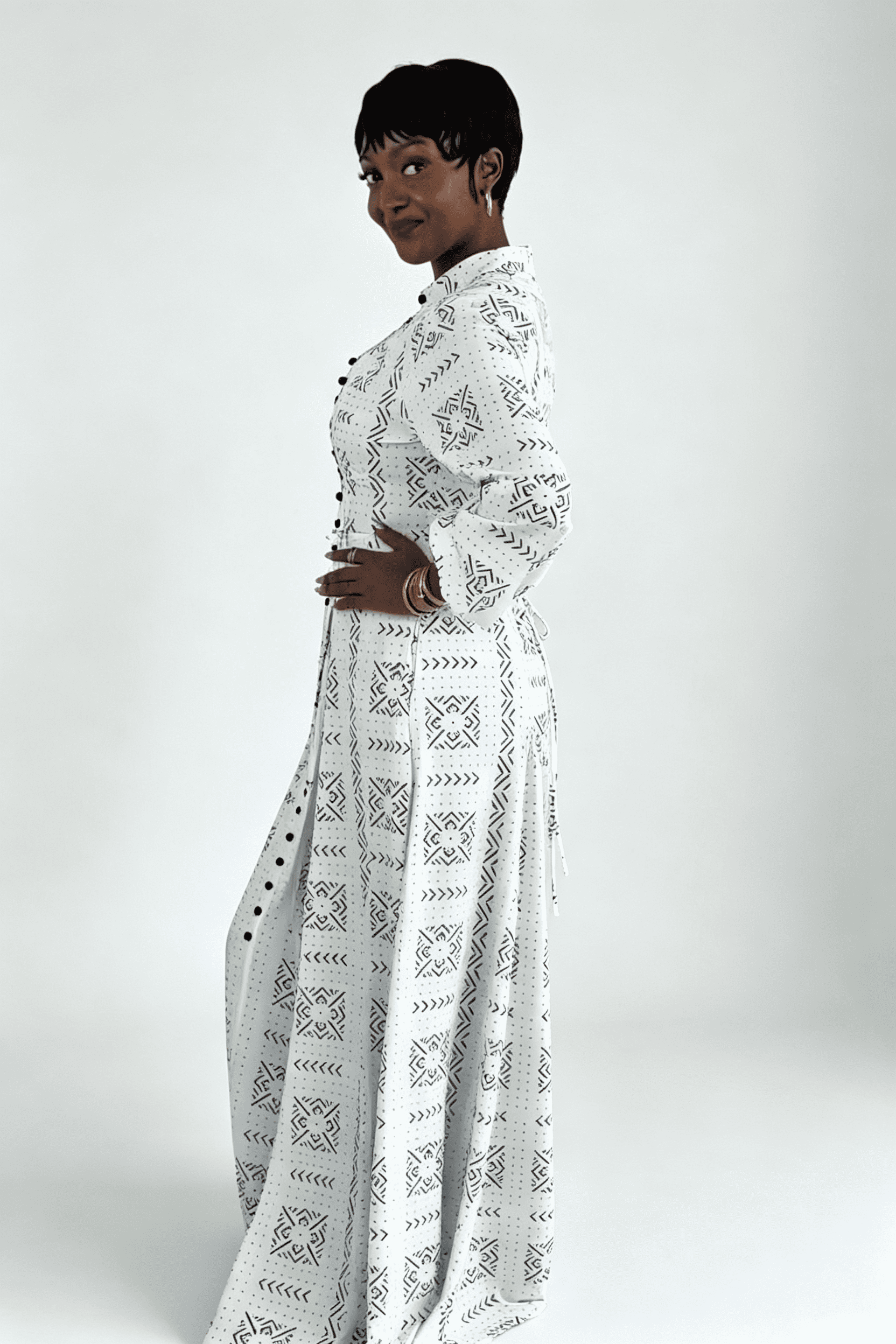Waist Drawstring Flowy Maxi Dress