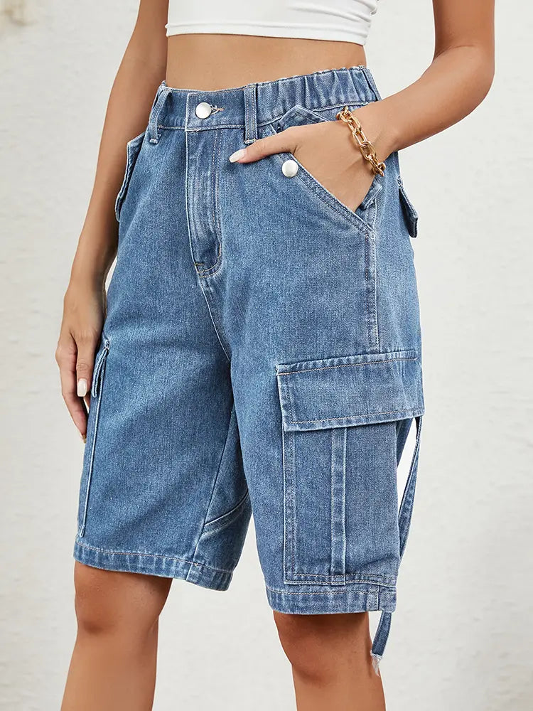 Vaskede denim cargoshorts