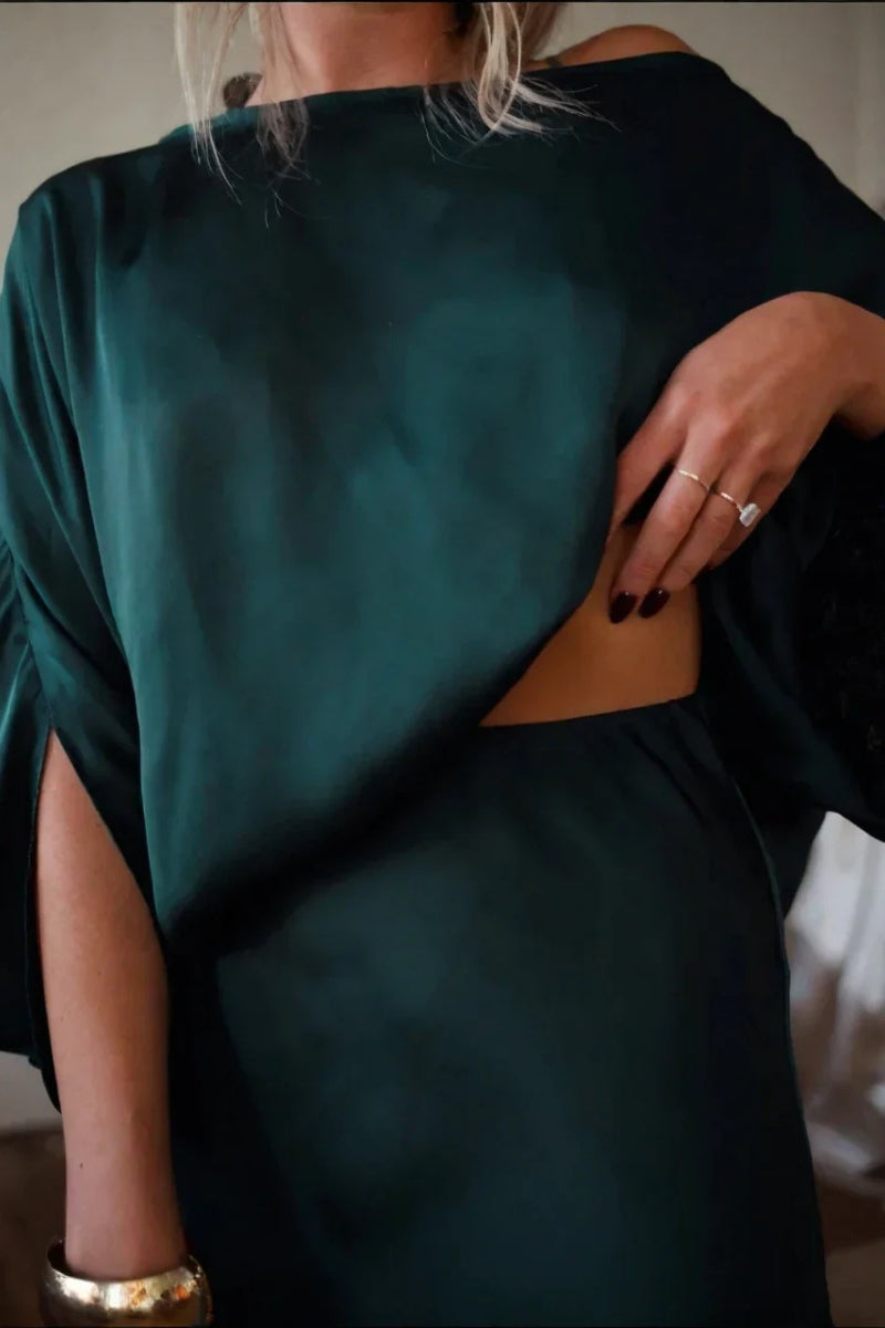 Convertible Draped Top & A-Line Maxi Skirt Set