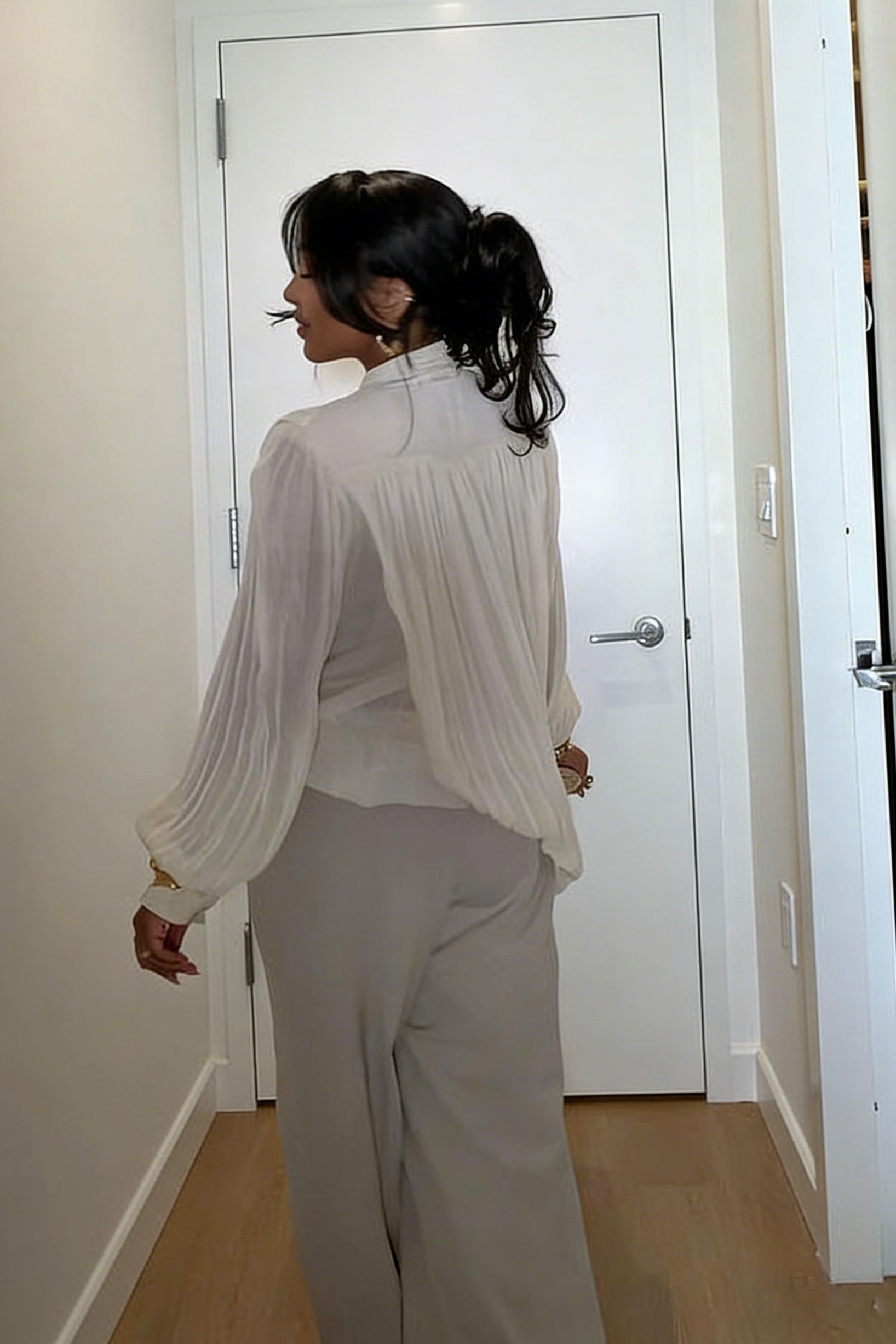 Tie-Neck Pleated Blouse