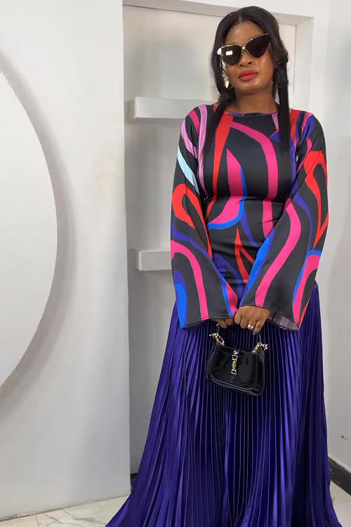 Abstract Pattern Backless Maxi Dress