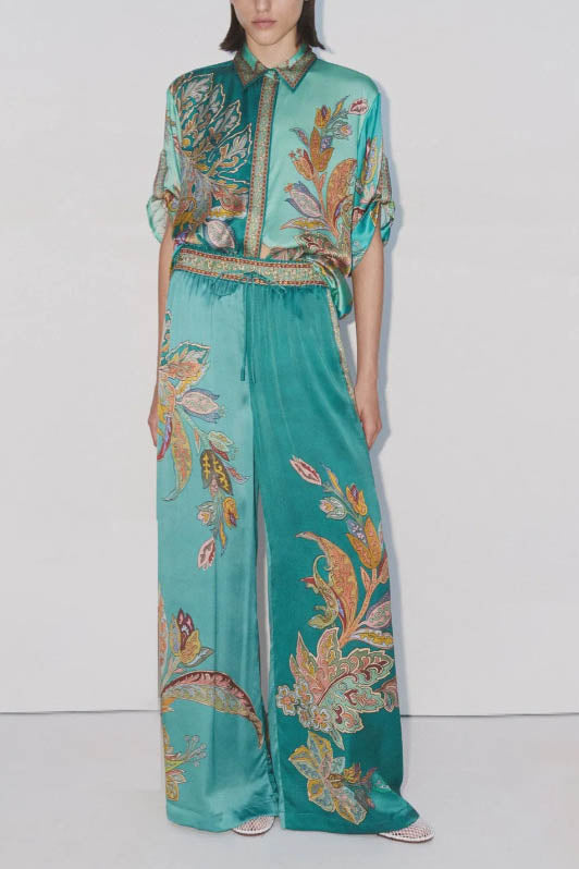 レトロフローラルプリントシャツとパンツセット