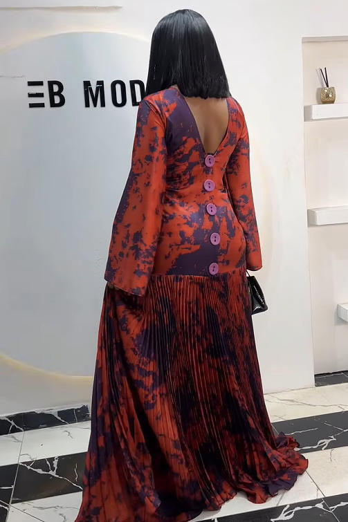 Vintage Red-Purple Art Maxi Dress