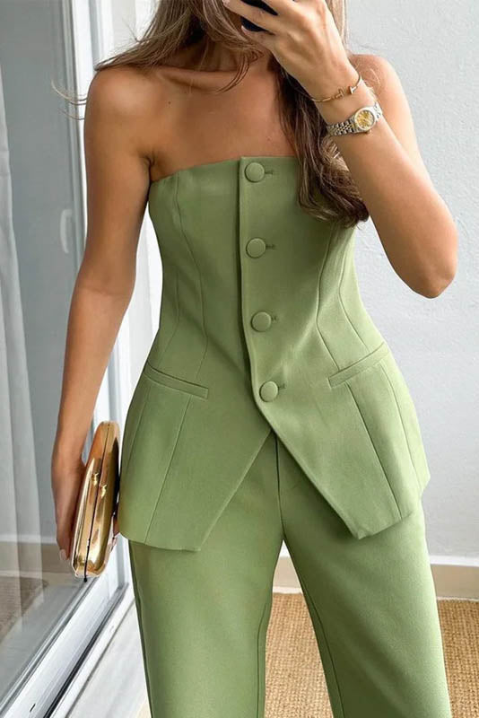 Commute Style Blazer Tube Top Set
