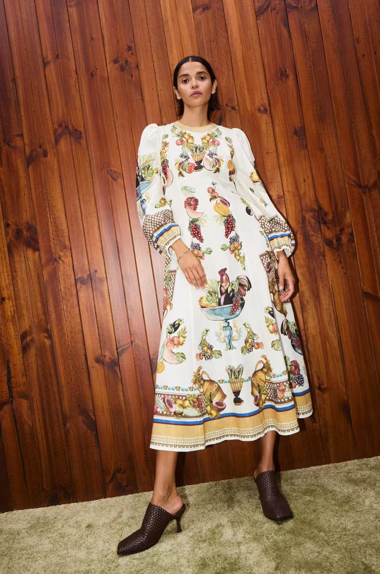 Puff Sleeve Vintage Midi Dress