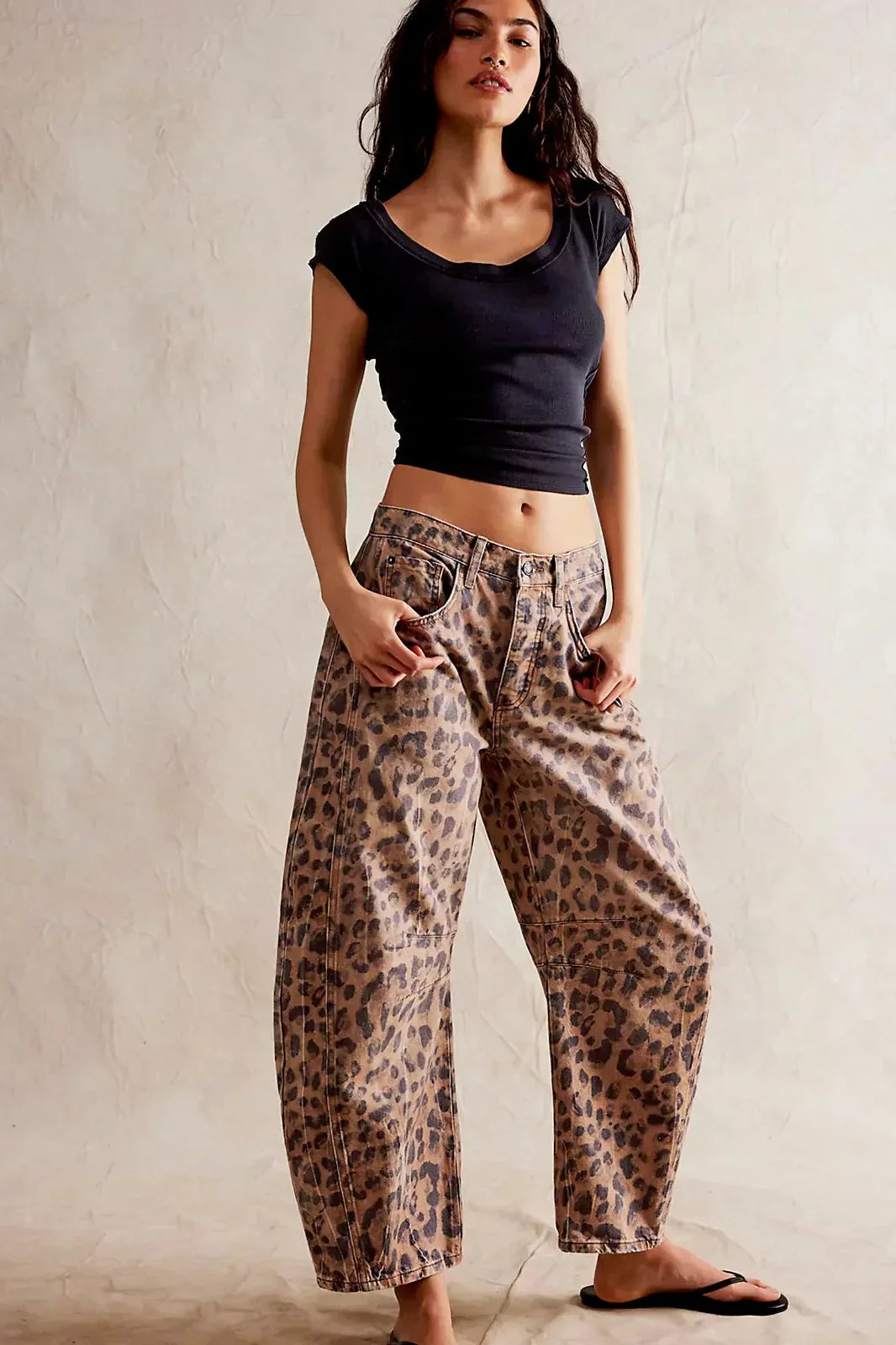 Leopard Print Barrel Jeans