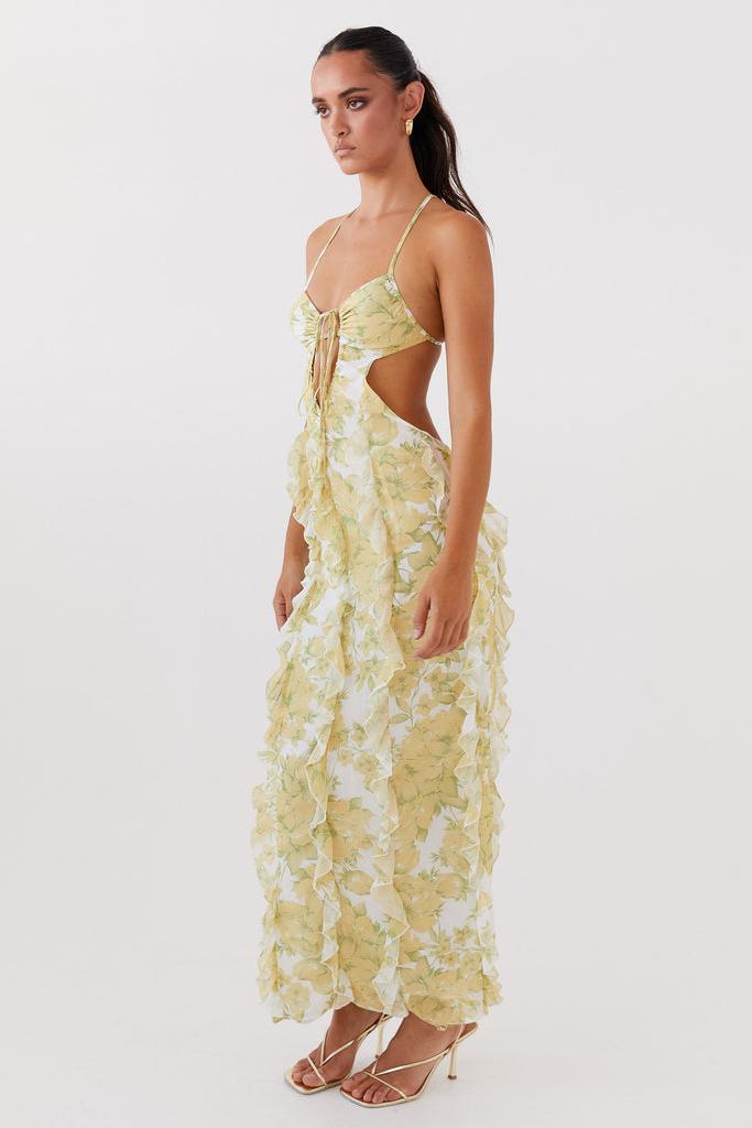 Sunset Kisses Ruffle Maxi Dress - Daffodil