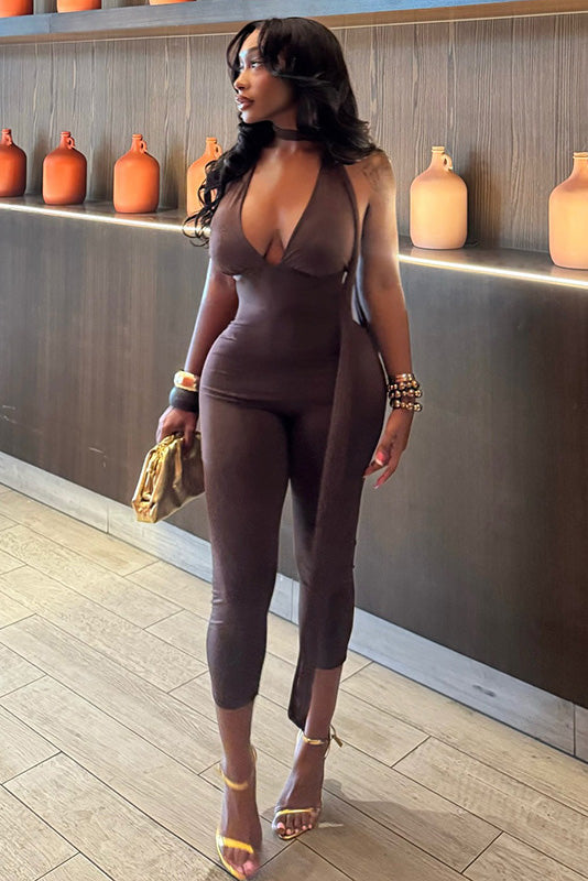Sleek Tie-Front Capri Jumpsuit