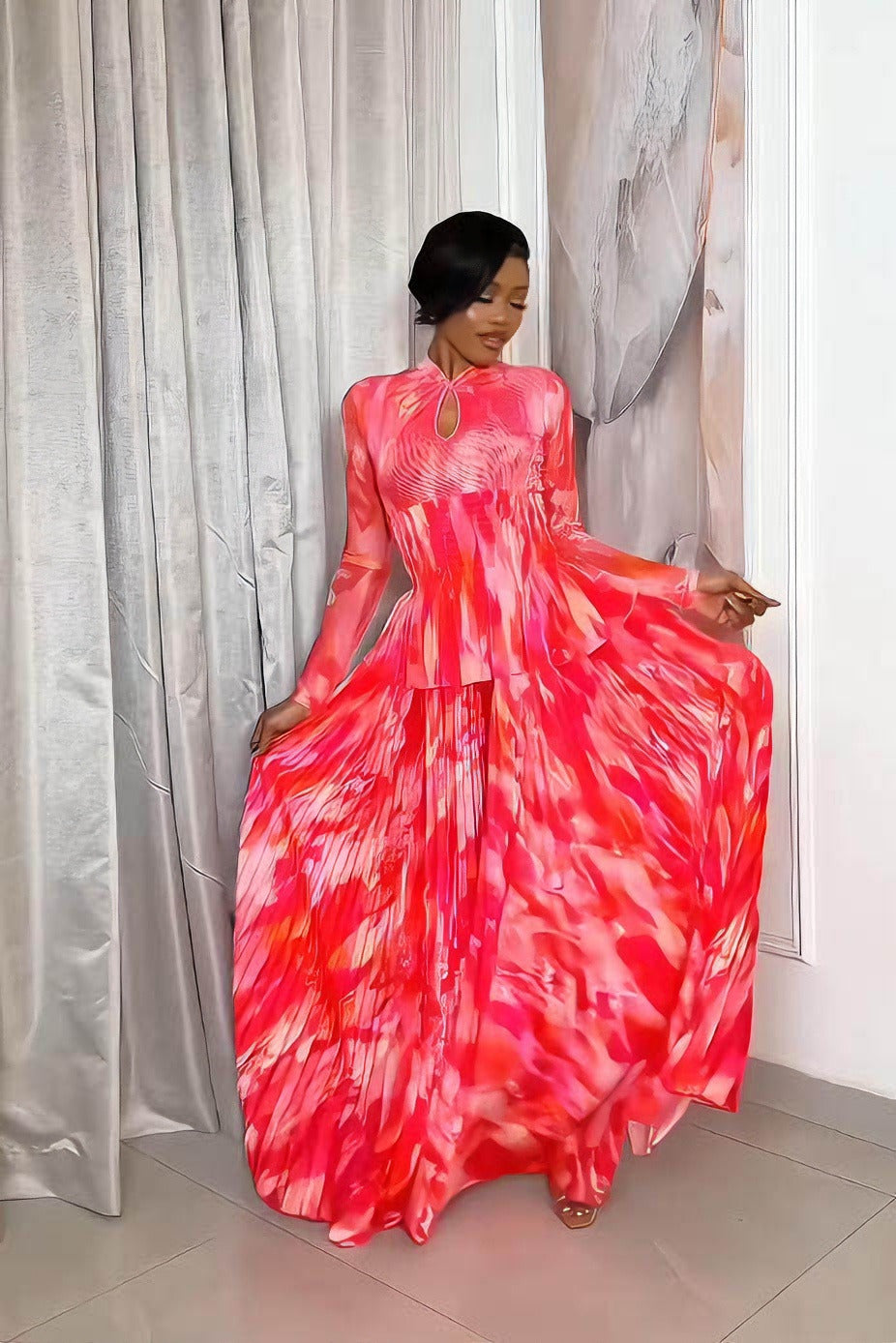 Abstract Ombré Ruffle Skirt Set