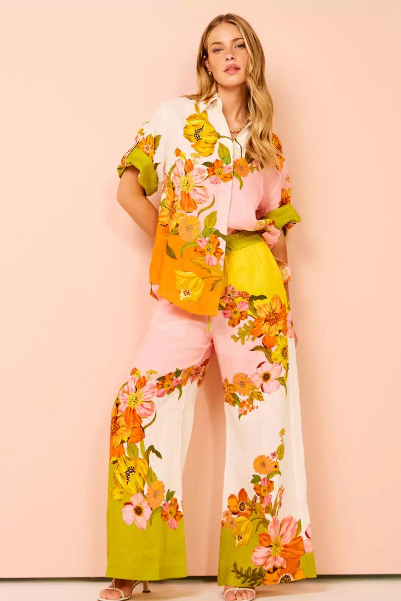 Jedinečná sada kalhot s elastickým pasem s kapsami a širokými nohavicemi