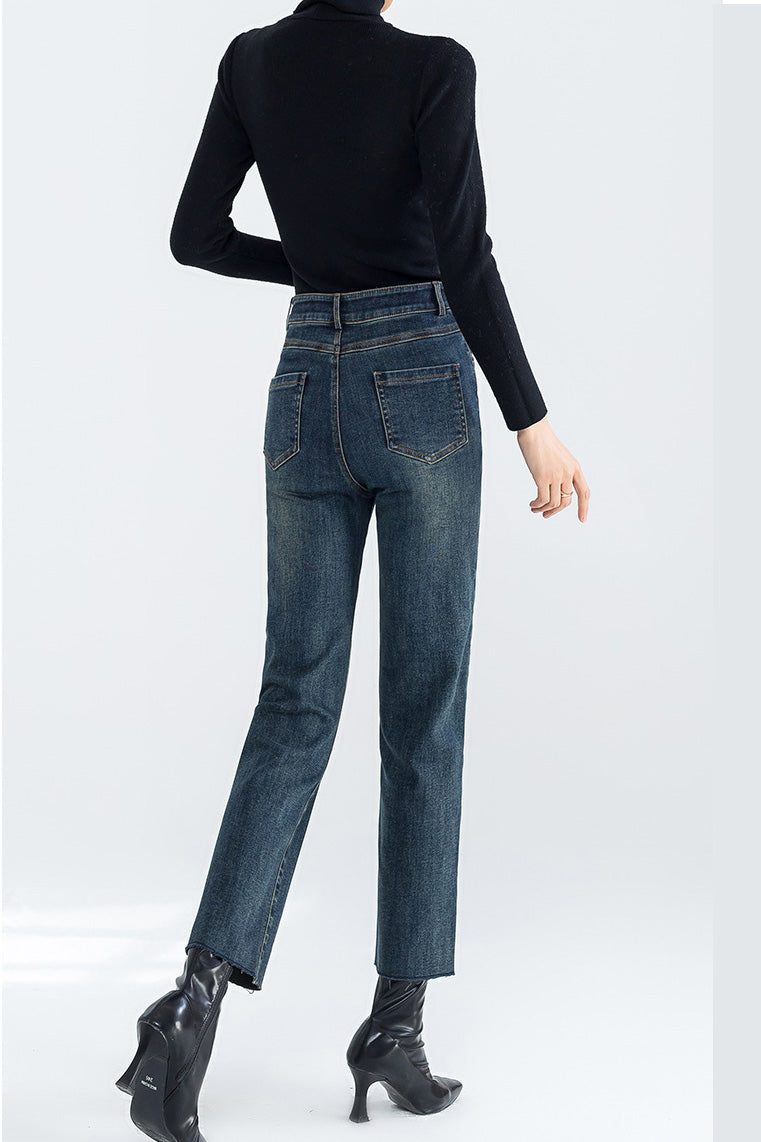 Jeans Cropped dritti in pile