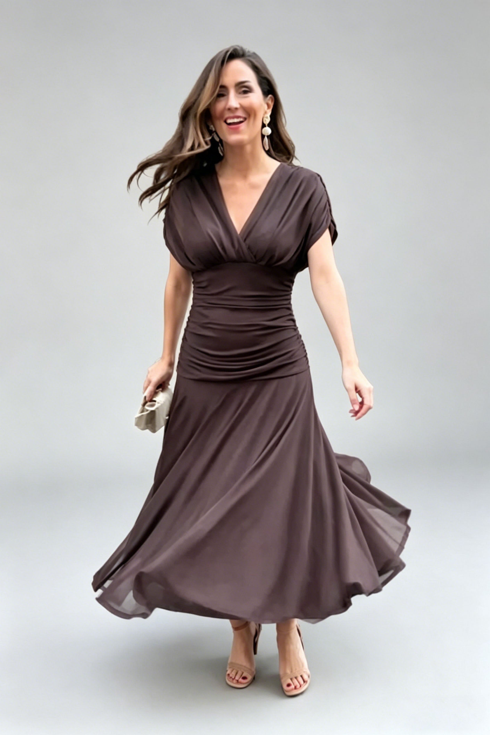 Vestido Midi de Malha com Decote em V