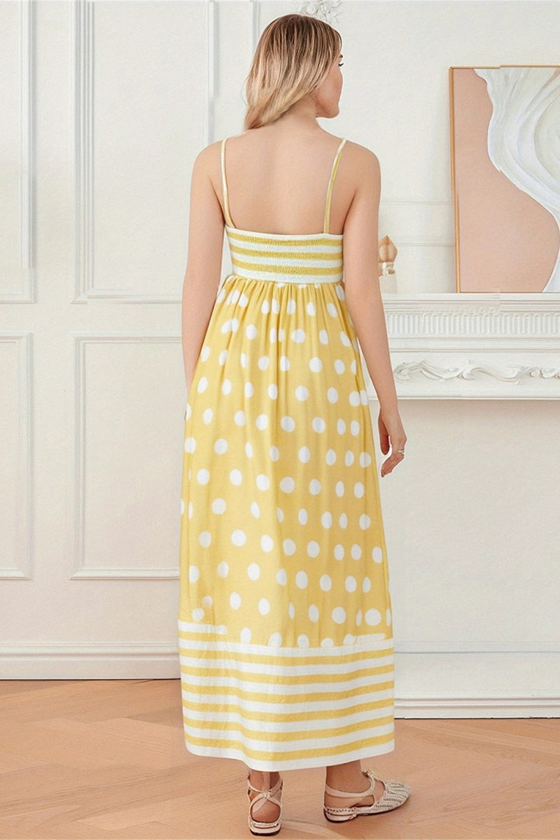 Polka Dot Square Neck Cami Midi  Dress