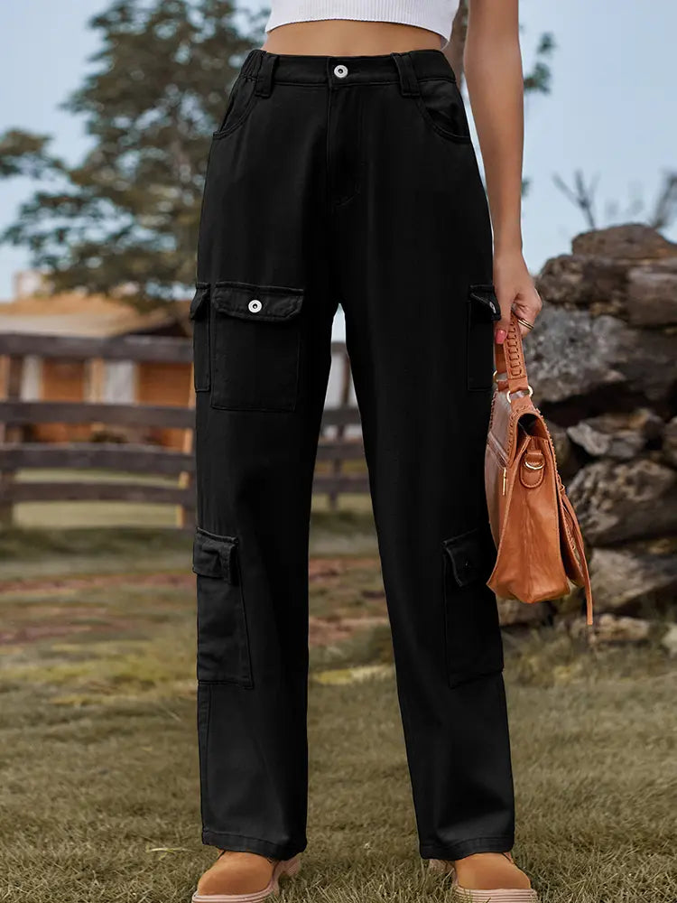 Pantalon cargo en denim à design semi-élastique délavé