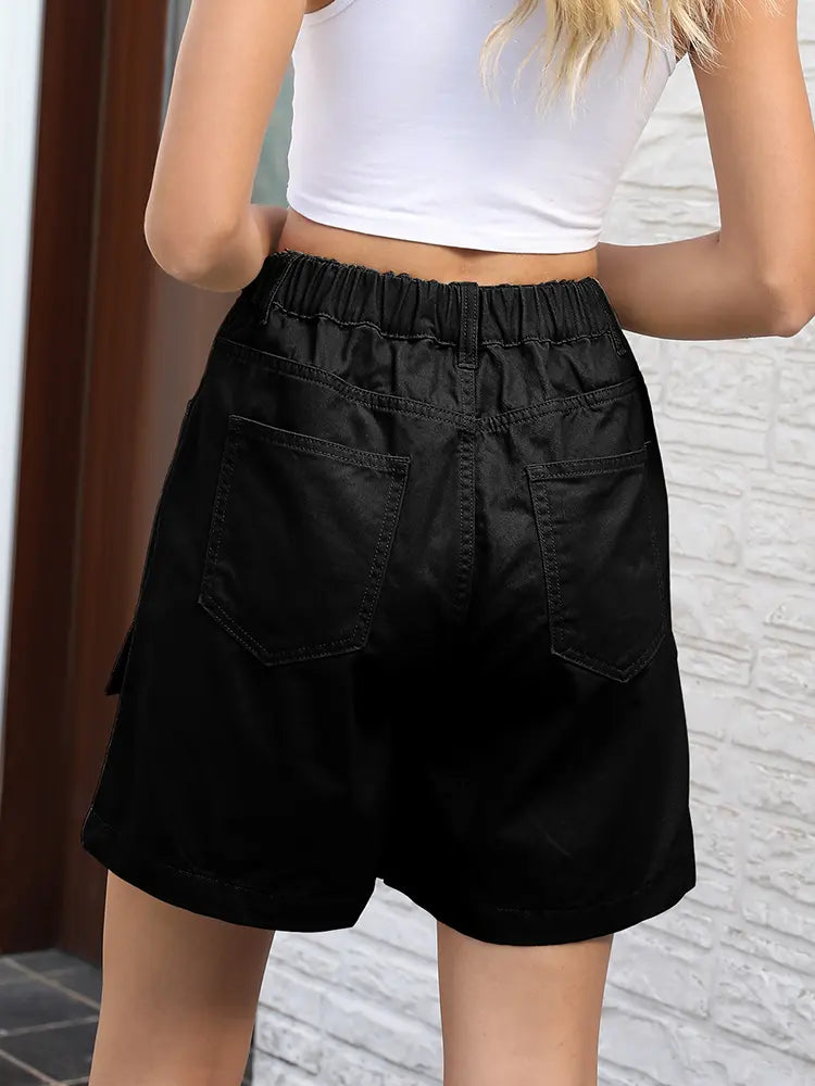 Shorts de mezclilla utilitarios elásticos lavados