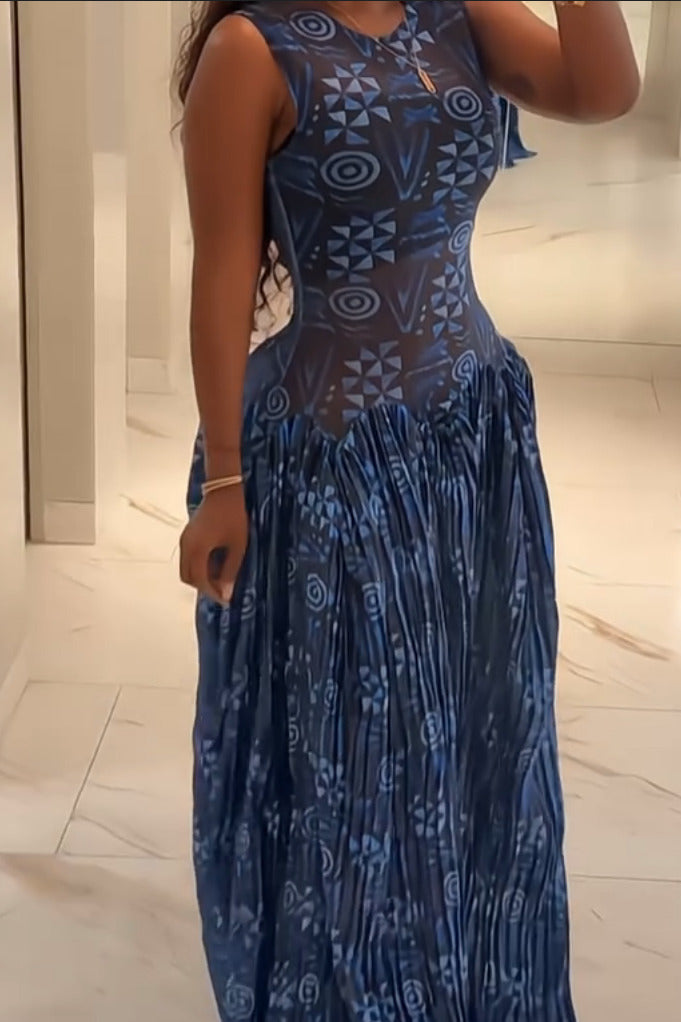 Adinkra Geplisserte Maxi Kleed