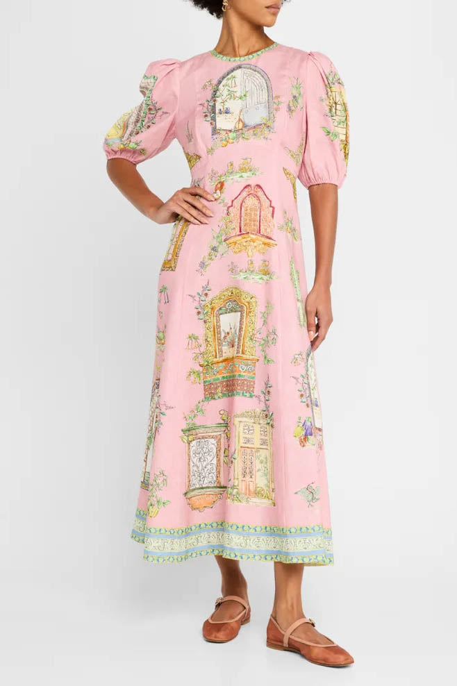 Klänning med puffärm och graffiti-tryck