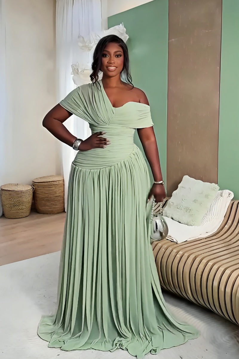 Mint Green Ruched Chiffon Maxi Gown